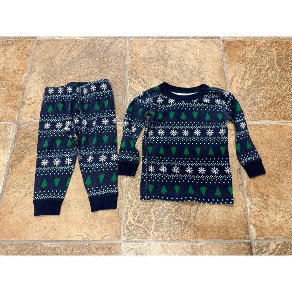 Moon and Back Hanna Andersson Kids Navy Holiday Tree Snowflake Pajama Set 18-24M